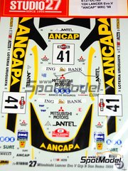 Studio27: Marking / livery 1/24 scale - Mitsubishi Lancer Evo V Group N RalliArt Italy Team sponsored by Ancap #41 - Gustavo Trelles (UY) + Martin Christie (AR) - Sanremo Rally 1998 - water slide decals and placement instructions - for Tamiya reference TAM24203