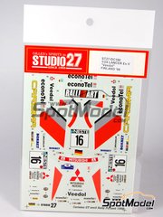 Studio27: Marking / livery 1/24 scale - Mitsubishi Carisma GT Lancer Evo V Ralliart Germany Team sponsored by Veedol #16 - Uwe Nittel (DE) + Maria Kristina 'Tina' Th�rner (SE) - Neste Rally Finland  1998 - water slide decals and placement instructions - for Tamiya reference TAM24203