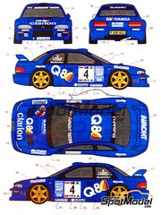 Studio27: Decals 1/24 scale - Subaru Impreza WRC Aimont Racing Team sponsored by Q8 Oils #3, 4 - Gianfranco Cunico (IT) + Luigi Pirollo (IT) - Mille Miglia, Targa Florio 1999 - water slide decals and assembly instructions