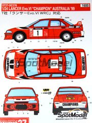 Studio27: Marking / livery 1/24 scale - Mitsubishi Lancer Evo VI #1 - Tommi Mkinen (FI) + Risto Mannisenmki (FI) - Australian Rally 1999 - water slide decals and placement instructions