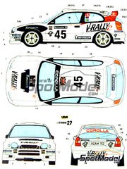 Studio27: Marking / livery 1/24 scale - Toyota Corolla WRC Toyota Castrol Team sponsored by V-Rally2 #45 - Martin Brundle (GB) + Arne Hertz (SE) - Network Q RAC Rally of Great Britain  1999 - water slide decals and placement instructions - for Tamiya reference TAM24209