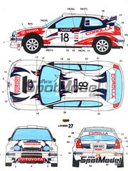 Studio27: Marking / livery 1/24 scale - Toyota Corolla WRC Neal Bates Racing Team #18 - Neal Bates (AU) + Coral Taylor (AU) - Australian Rally 1999 - water slide decals and placement instructions - for Tamiya reference TAM24209