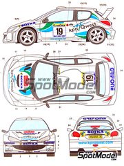 Studio27: Decoracin escala 1/24 - Peugeot 206 Equipo Grifone patrocinado por Kpn Qwest N 19 - Toni Gardemeister (FI) + Paavo Lukander (FI) - Rally de Monte Carlo - Rallye Automobile de Monte-Carlo 2001 - calcas de agua y manual de instrucciones - para la referencia de Tamiya TAM24267