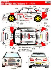 Studio27: Marking / livery 1/24 scale - Subaru Impreza WRC Promotor World Rally  Team sponsored by Infineon #25, 30 - Achim M�rtl (AT) + Stefan Eichhorner (AT) - Sanremo Rally, Tour de Corse Rallye de France 2001 - water slide decals and placement instructions - for Tamiya references TAM24240 and TAM24250