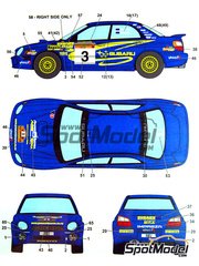 Studio27: Marking / livery 1/24 scale - Subaru Impreza WRX Subaru Rally Australia Team #3, 100 - Peter 'Possum' Bourne (NZ) + Mark Stacey (AU) - Hokkaido Rally, Australian Rally, International Alpine Rally 2002 - water slide decals and placement instructions - for Tamiya reference TAM24231