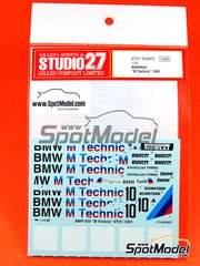 Studio27: Decoracin escala 1/24 - BMW 635 Csi patrocinado por Technic N 10 - Roberto Ravaglia (IT), Emanuele Pirro (IT) - Campeonato Europeo de Turismos ETCC 1983 - para la referencia de Tamiya TAM24322