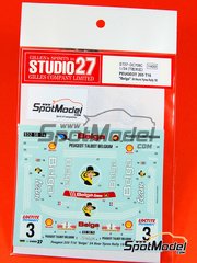 Studio27: Calcas de agua escala 1/24 - Peugeot 205 Turbo 16 patrocinado por Belga N 3 - Bernard Darniche (FR) + Alain Mah (FR) - Rally 24 Horas de Ypres 1985 - calcas de agua y manual de instrucciones - para la referencia de Tamiya TAM24054
