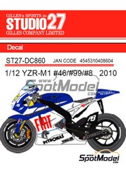 Studio27: Marking / livery 1/12 scale - Yamaha YZR-M1 sponsored by Fiat #46, 99, 8 - Valentino Rossi (IT), Jorge Lorenzo (ES) - Motorcycle World Championship 2010 - for Tamiya references TAM14117, TAM14119, TAM14120 and TAM14128
