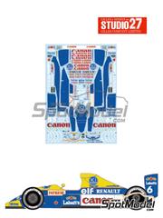 Studio27: Marking / livery 1/20 scale - Williams Renault FW13B Williams Grand Prix Engineering Team sponsored by Canon, Labatt's #5, 6 - Riccardo Patrese (IT), Thierry Boutsen (BE) - FIA Formula 1 World Championship 1990 - water slide decals and assembly instructions - for Tamiya reference TAM20025