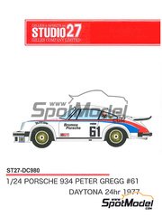 Studio27: Marking / livery 1/24 scale - Porsche 934 Turbo RSR Group 4 Brumos Racing Team sponsored by Brumos Porsche #61 - 24 Hours of Daytona 1977 - for Tamiya references TAM24328 and TAM24334