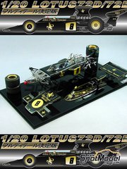 Studio27: Car scale model kit 1/20 scale - Lotus Ford Type 72D Lotus Team sponsored by John Player Special #8 - Emerson Fittipaldi (BR) - Formula 1 World Championship 1972 - photo-etched parts, rubber parts, turned metal parts, vacuum formed parts, water slide decals, white metal parts, assembly instructions, painting instructions and tobacco sponsor decals