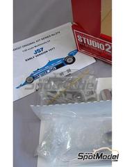 Studio27: Car scale model kit 1/20 scale - Ligier JS7 - Early session version Equipe Ligier Team sponsored by Gitanes #26 - Jacques Laffite (FR) - Formula 1 World Championship 1977 - metal parts, photo-etched parts, resin parts, rubber parts, turned metal parts, water slide decals, white metal parts, assembly instructions and painting instructions