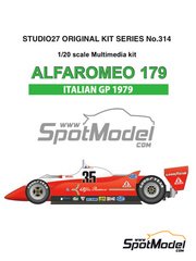Studio27: Car scale model kit 1/20 scale - Alfa Romeo 179 sponsored by Scaini #35 - Bruno Giacomelli (IT) - Italian Formula 1 Grand Prix 1979 - photo-etched parts, resin parts, rubber parts, turned metal parts, vacuum formed parts, water slide decals, white metal parts, other materials and assembly instructions image