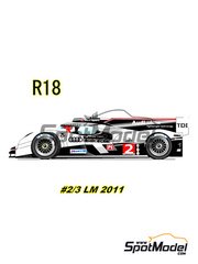 Studio27: Car scale model kit 1/24 scale - Audi R18 TDI Audi Sport Joest Team #2, 3 - Marcel F�ssler (CH) + Beno�t Tr�luyer (FR) + Andr� Lotterer (DE), Allan McNish (GB) + Tom Kristensen (DK) + Rinaldo Capello (IT) - 24 Hours Le Mans 2011 - photo-etched parts, resin parts, vacuum formed parts, water slide decals, white metal parts and assembly instructions