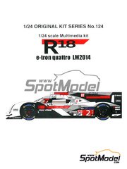 Studio27: Car scale model kit 1/24 scale - Audi R18 e-tron quattro Audi Sport Joest Team #1, 2, 3 - Lo&iuml;c Duval (FR) + Tom Kristensen (DK) + Lucas di Grassi (BR) + Marc Gene (ES), Andr&eacute; Lotterer (DE) + Marcel F&auml;ssler (CH) + Beno&icirc;t Tr&eacute;luyer (FR), Marco Bonanomi (IT) + Filipe Albuquerque (PT) + Oliver Jarvis (GB) - 24 Hours Le Mans 2014 - photo-etched parts, resin parts, rubber parts, turned metal parts, vacuum formed parts, water slide decals, white metal parts and assembly instructions image