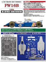 Studio27: Transkit 1/20 scale - Williams FW16B Williams Grand Prix Engineering Team sponsored by Rothmans #0, 2 - Damon Hill (GB), David Coulthard (GB) + Nigel Ernest James Mansell (GB) - FIA Formula 1 World Championship 1994 - photo-etched parts, resin parts, turned metal parts, water slide decals, white metal parts, assembly instructions and tobacco sponsor decals - for Fujimi references FJ090580, 09058,  GP-14, FJ090597, 09059, GP-18, FJ090658, 09065, GP-21, FJ09069, FJ09099, GPSP-20, FJ091440, 09144, GPSP-22, FJ091860, 09186, GPSP-39, FJ092126, GP-24 and 09212