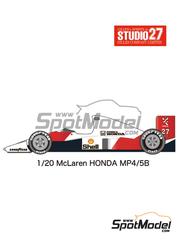 Studio27: Transkit 1/20 scale - McLaren Honda MP4/5B Honda Marlboro McLaren Team #27, 28 - Ayrton Senna da Silva (BR), Gerhard Berger (AT) - Japanese Formula 1 Grand Prix 1990 - photo-etched parts, resin parts, seatbelt fabric, water slide decals, white metal parts, placement instructions and tobacco sponsor decals - for Tamiya references TAM20026, TAM89720 and TAM92209