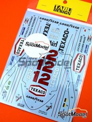 Tabu Design: Marking / livery 1/12 scale - McLaren Ford M23 McLaren Racing Limited Team sponsored by Marlboro Texaco #1, 2 - Emerson Fittipaldi (BR), Jochen Mass (DE) - FIA Formula 1 World Championship 1975 - water slide decals, placement instructions and tobacco sponsor decals - for Tamiya references TAM12017, BS1217 and TAM12049