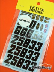 Tabu Design: Marking / livery 1/12 scale - Lotus Ford Type 72D Lotus Team sponsored by John Player Special - Emerson Fittipaldi (BR), Dave Walker (AU), Reine Wisell (SE) - FIA Formula 1 World Championship 1972 - water slide decals and tobacco sponsor decals - for Tamiya references TAM12013, BS1213 and TAM12046