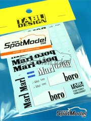 Tabu Design: Marking / livery 1/20 scale - Ferrari F2001 Scuderia Ferrari Team sponsored by Marlboro #1, 2 - Michael Schumacher (DE), Rubens Barrichello (BR) - FIA Formula 1 World Championship 2001 - water slide decals and tobacco sponsor decals - for Tamiya references TAM20052 and TAM20054