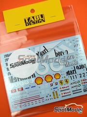 Tabu Design: Marking / livery 1/20 scale - Ferrari F2001 Scuderia Ferrari Marlboro Team #1, 2 - Michael Schumacher (DE), Rubens Barrichello (BR) - FIA Formula 1 World Championship 2002 - water slide decals and tobacco sponsor decals - for Tamiya references TAM20052, TAM20054 and TAM21117
