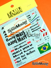 Tabu Design: Marking / livery 1/20 scale - McLaren Honda MP4/6 McLaren Racing Limited Team sponsored by Marlboro #1, 2 - Ayrton Senna da Silva (BR), Gerhard Berger (AT) - FIA Formula 1 World Championship 1991 - water slide decals - for Fujimi references FJ09044, GP10, 090443, FJ090443, FJ090443, 09044, GP10, FJ09044, FJ090818, 09081, GP-38, FJ091693, GP-53 and FJ09173 image