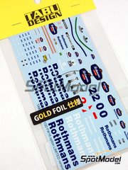 Tabu Design: Decals 1/20 scale - Williams Renault FW16 Williams Grand Prix Engineering Team sponsored by Rothmans #2 - Ayrton Senna da Silva (BR) - for Fujimi references FJ090580, 09058,  GP-14, FJ090597, 09059 and GP-18