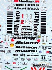Tabu Design: Marking / livery 1/20 scale - McLaren Honda MP4/6 McLaren Racing Limited Team sponsored by Marlboro #1, 2 - Ayrton Senna da Silva (BR), Gerhard Berger (AT) - FIA Formula 1 World Championship 1991 - water slide decals and tobacco sponsor decals - for Fujimi references FJ09044, GP10, 090443, FJ090443, FJ090443, 09044, GP10, FJ09044, FJ090511, 09051, GPSP-7, FJ09073, FJ090730, 090730, 090733, FJ09081, 090818, GP-38, FJ090818, 09081, GP-38, FJ091501, 09150, GPSP-26, FJ091693, GP-53, FJ09173, FJ091730, GPSP-34, FJ091884, 09188, GPSP-41, FJ092133, 09213, FJ09213, FUJ09213 and n, or Model Factory Hiro references MFH-K137 and K-137