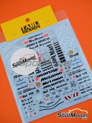 Tabu Design: Marking / livery 1/20 scale - McLaren Honda MP4/6 McLaren Racing Limited Team sponsored by Marlboro #1, 2 - Ayrton Senna da Silva (BR), Gerhard Berger (AT) 1991 - water slide decals and tobacco sponsor decals - for Fujimi references FJ09044, GP10, 090443, FJ090443, FJ090443, 09044, GP10, FJ09044, FJ090511, 09051, GPSP-7, FJ09073, FJ090730, 090730, 090733, FJ09081, 090818, GP-38, FJ090818, 09081, GP-38, FJ091501, 09150, GPSP-26, FJ091693, GP-53, FJ09173, FJ091730, GPSP-34, FJ091884, 09188, GPSP-41, FJ092133, 09213, FJ09213, FUJ09213 and n, or Model Factory Hiro references MFH-K137 and K-137