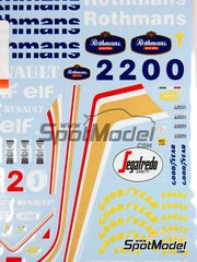 Tabu Design: Decals 1/20 scale - Williams Renault FW16 Williams Grand Prix Engineering Team sponsored by Rothmans #0, 2 - Damon Hill (GB), Nigel Ernest James Mansell (GB) + Ayrton Senna da Silva (BR) + David Coulthard (GB) - Formula 1 World Championship 1994 - golf foil decal - for Fujimi references FJ090580, 09058,  GP-14, FJ090597, 09059 and GP-18