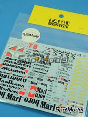 Tabu Design: Marking / livery 1/20 scale - McLaren Ford MP4/8 McLaren Racing Limited Team sponsored by Marlboro - Ayrton Senna da Silva (BR), Michael Andretti (US), Mika Hkkinen (FI) - FIA Formula 1 World Championship 1993 - water slide decals - for Tamiya references TAM20039 and TAM25172