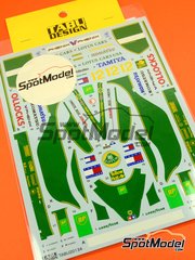 Tabu Design: Marking / livery 1/20 scale - Lotus Judd 102B Lotus Team sponsored by BP Tamiya #11, 12 - Mika H&auml;kkinen (FI), Michael Bartels (DE), Julian Bailey (GB), John Paul "Johnny" Herbert (GB) - Formula 1 World Championship 1991 - water slide decals - for Tamiya reference TAM20030 image