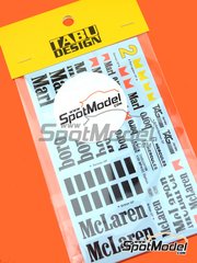 Tabu Design: Marking / livery 1/20 scale - McLaren TAG Porsche MP4/2C McLaren Racing Limited Team sponsored by Marlboro #1,2 - German Formula 1 Grand Prix, British Formula 1 Grand Prix, Portuguese Formula 1 Grand Prix 1986 - water slide decals and tobacco sponsor decals - for Nunu references PN20001, B20005,B20001 image
