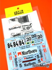 Tabu Design: Marking / livery 1/24 scale - BMW M1 Procar sponsored by Marlboro #5, 20, 84 - Niki Lauda (AT), Hans-Joachim Stuck (DE), David Hobbs (GB), Hans-Georg B&uuml;rger (DE), Dominique Lacaud (FR) - Procar Championship 1979 and 1980 - water slide decals, assembly instructions and painting instructions - for Italeri references 3627, 3643, IT3643 and 3643.OUTLET, or Revell references REV07247 and 80-7247 image