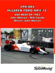Tameo Kits: Car scale model kit 1/43 scale - McLaren Ford MP4/1C McLaren Racing Limited Team sponsored by Marlboro #7, 8 - John Watson (GB), Niki Lauda (AT) - USA West Long Beach Formula 1 Grand Prix 1983 - photo-etched parts, rubber parts, vacuum formed parts, water slide decals, white metal parts, other materials and assembly instructions image