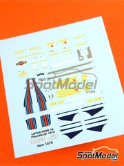 Tameo Kits: Decoracin escala 1/43 - Lotus Ford Type 79 Equipo Lotus patrocinado por Essex N 1, 2 - Mario Andretti (US), Carlos Reutemann (AR) - Gran Premio de Frmula 1 de Italia 1979 - calcas de agua - para la referencia de Tameo Kits CPK002