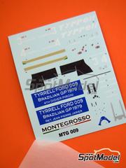 Tameo Kits: Marking / livery 1/43 scale - Tyrrell Ford 009 Tyrrell Racing Team #3, 4 - Didier Pironi (FR), Jean-Pierre Jarier (FR) - Brazilian Formula 1 Grand Prix 1979 - water slide decals - for Tameo Kits reference MTG009