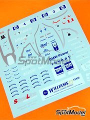 Tameo Kits: Marking / livery 1/43 scale - Williams BMW FW26 Williams Grand Prix Engineering Team sponsored by HP #3, 4 - Juan Pablo Montoya (CO), Michael Schumacher (DE) - Monaco Formula 1 Grand Prix 2004 - water slide decals - for Tameo Kits reference SLK012