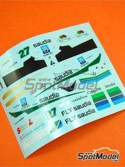 Tameo Kits: Marking / livery 1/43 scale - Williams Ford FW06 Williams Grand Prix Engineering Team sponsored by Fly Saudia #27 - Alan Jones (AU) - USA East Watkins Glen Grand Prix 1978 - water slide decals - for Tameo Kits reference SLK042