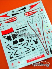 Tameo Kits: Marking / livery 1/43 scale - McLaren MP4/22 McLaren Racing Limited Team sponsored by Vodafone #1, 2 - Fernando Alonso (ES), Lewis Hamilton (GB) - Monaco Formula 1 Grand Prix 2007 - water slide decals - for Tameo Kits reference SLK052