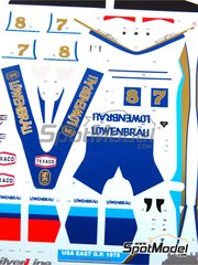 Tameo Kits: Decoraci�n escala 1/43 - McLaren M26 Equipo McLaren Racing Limited patrocinado por Lowenbrau N� 7, 8 - James Hunt (GB), Patrick Tambay (FR) - Gran Premio Watkins Glen USA East 1978 - calcas de agua y calcas de sponsors de tabaco - para la referencia de Tameo Kits SLK059