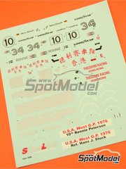 Tameo Kits: Decoracin escala 1/43 - March Ford 761 patrocinado por Theodore Racing N 10 - Ronnie Peterson (SE), Hans-Joachim Stuck (DE) - Gran Premio de Frmula 1 de USA West Long Beach 1976 - calcas de agua - para la referencia de Tameo Kits SLK060