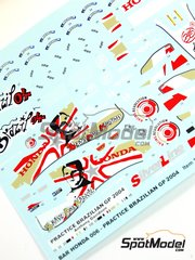 Tameo Kits: Marking / livery 1/43 scale - BAR Honda 006 British American Racing Team sponsored by Lucky Strike #4 - Anthony Davidson (GB) - Brazilian Formula 1 Grand Prix 2004 - water slide decals and tobacco sponsor decals - for Tameo Kits reference SLK084