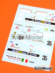 Tameo Kits: Decoraci�n escala 1/43 - Alfa Romeo 179 patrocinado por Goodyear N� 35 - Bruno Giacomelli (IT) - Gran Premio de F�rmula 1 de Italia 1979 - calcas de agua - para la referencia de Tameo Kits SLK089