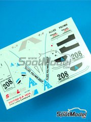 Tameo Kits: Decoraci�n escala 1/43 - Brabham Ford BT42/3 Equipo Brabham Racing Organisation patrocinado por Allied Polymer Group N� 208 - Lella Lombardi (IT) - Gran Premio de F�rmula 1 de Inglaterra 1974 - calcas de agua - para la referencia de Tameo Kits SLK094