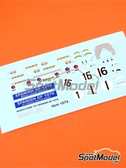Tameo Kits: Decoracin escala 1/43 - March Ford 701 patrocinado por Dunlop N 1, 2 - Sir John Young 'Jackie' Stewart (GB), Johnny Servoz-Gavin (FR) - Gran Premio de Frmula 1 de Espaa 1970 - calcas de agua - para la referencia de Tameo Kits SLK100