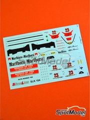 Tameo Kits: Decoraci�n escala 1/43 - Alfa Romeo 182 patrocinado por Marlboro N� 22, 23 - Gran Premio de Formula 1 de M�naco 1982 - calcas de agua y calcas de sponsors de tabaco - para la referencia de Tameo Kits SLK104