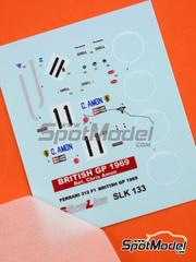 Tameo Kits: Marking / livery 1/43 scale - Ferrari 312 F1 sponsored by Shell #11 - Chris Amon (NZ) - British Formula 1 Grand Prix 1969 - water slide decals - for Tameo Kits reference SLK133