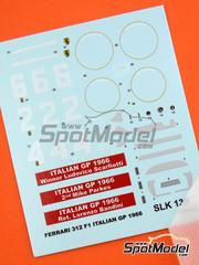 Tameo Kits: Marking / livery 1/43 scale - Ferrari 312 F1 Scuderia Ferrari Team #2, 4, 6 - Lorenzo Bandini (IT), Michael Johnson 'Mike' Parkes (GB), Ludovico Scarfiotti (IT) - Italian Formula 1 Grand Prix 1966 - water slide decals - for Tameo Kits reference SLK136