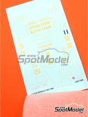 Tameo Kits: Marking / livery 1/43 scale - Lotus Renault Type 94T Lotus Team sponsored by John Player Special #11, 12 - Nigel Ernest James Mansell (GB), Elio de Angelis (IT) - European Formula 1 Grand Prix 1983 - water slide decals and tobacco sponsor decals - for Tameo Kits reference TMK009